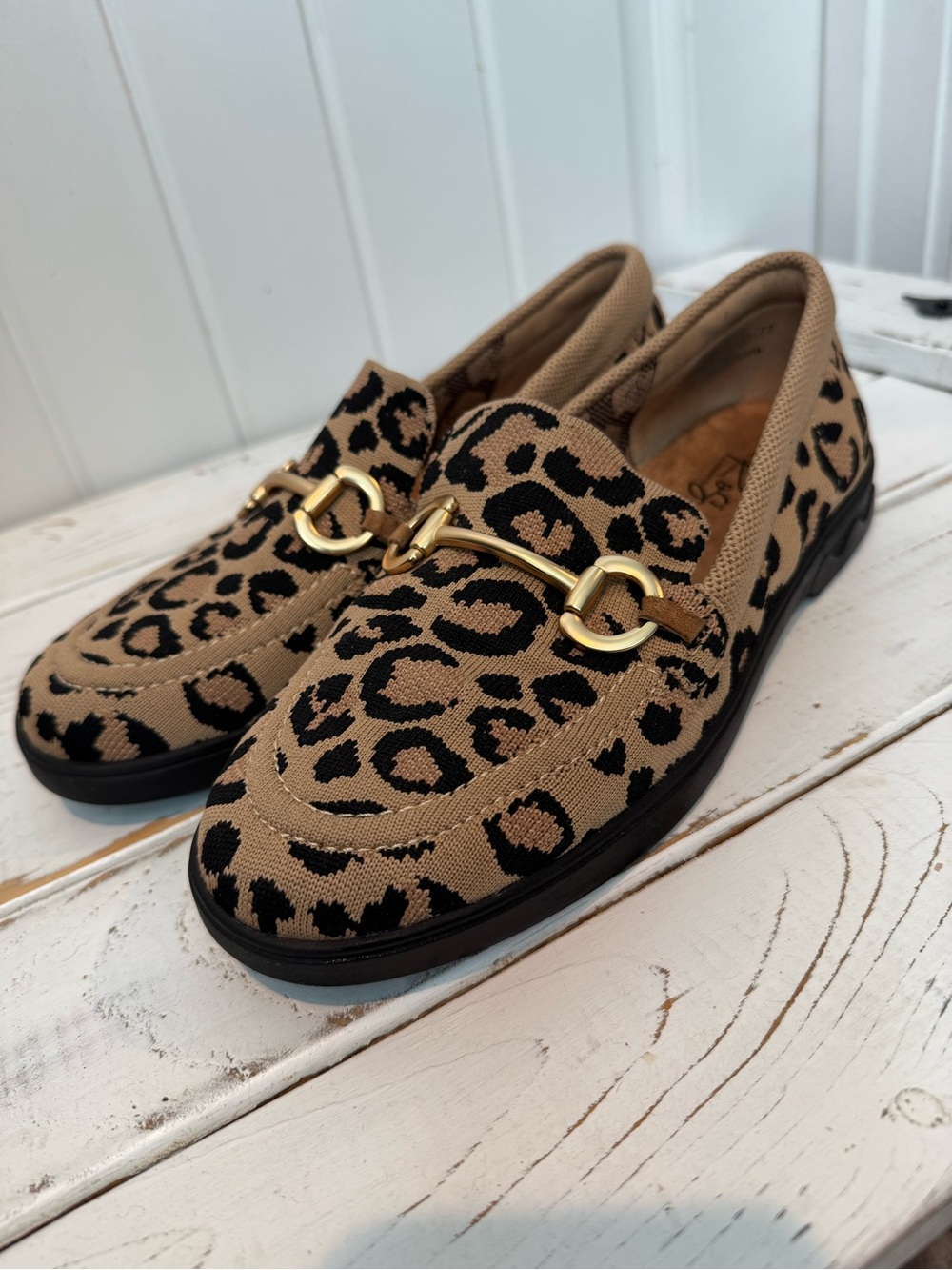 Ros Hommerson Leopard Print Slip-On Loafers with Gold Bit - Tan/Black